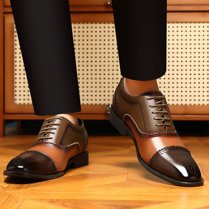 brown Men’s Colorblock Cap-Toe Brogue Dress Shoes