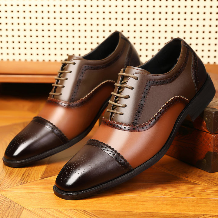 brown Men’s Colorblock Cap-Toe Brogue Dress Shoes