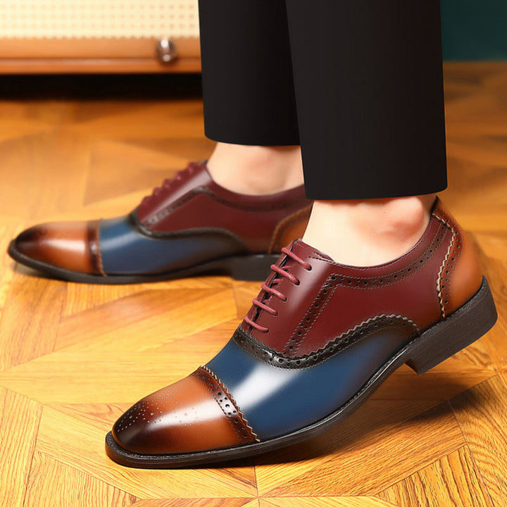 blue Men’s Colorblock Cap-Toe Brogue Dress Shoes