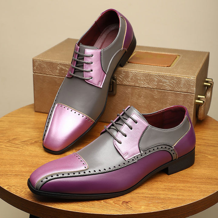 purple Men’s Colorblock Cap-Toe Dress Shoes