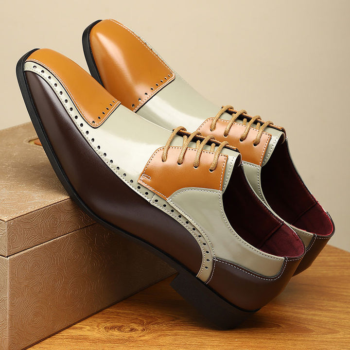 green Men’s Colorblock Cap-Toe Dress Shoes