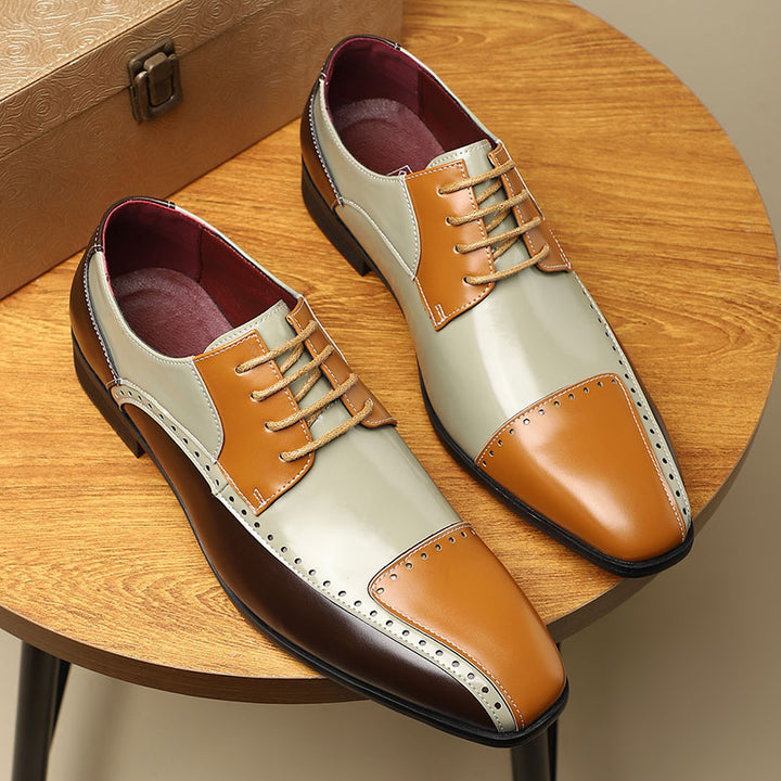 green Men’s Colorblock Cap-Toe Dress Shoes