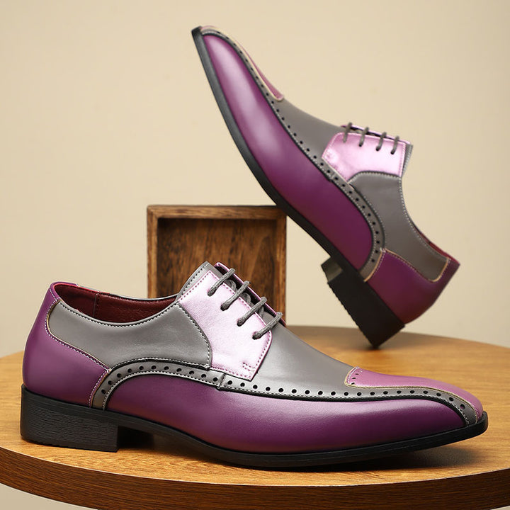 purple Men’s Colorblock Cap-Toe Dress Shoes