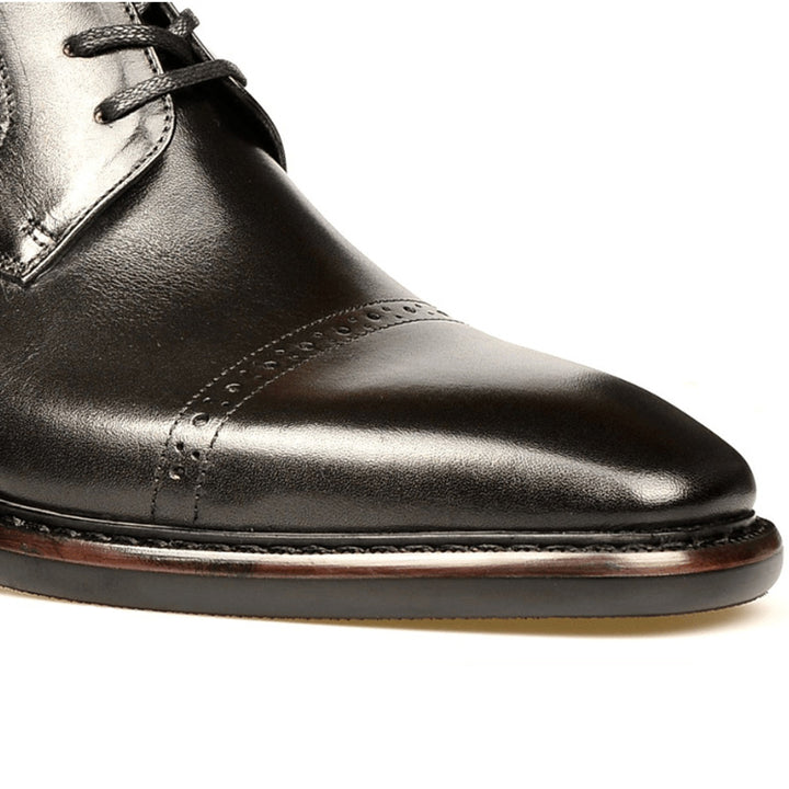 black Men's Leather Brogue Lace-up Booties