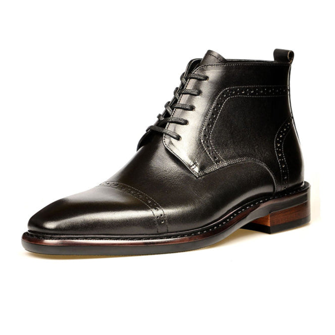 Men's Leather Brogue Lace-up Booties