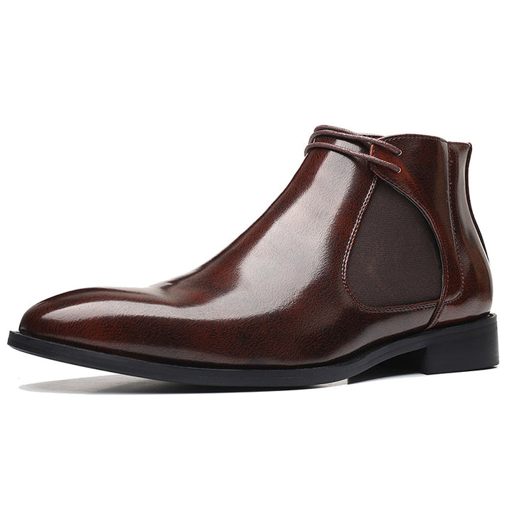 brown Men's PU patent leather elastic chelsea boots
