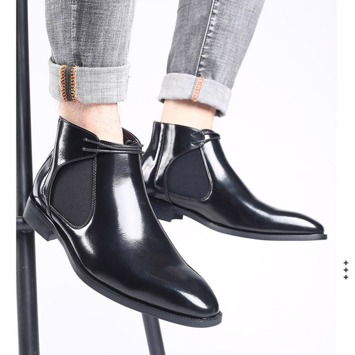 black Men's PU patent leather elastic chelsea boots