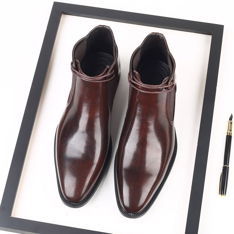 brown Men's PU patent leather elastic chelsea boots