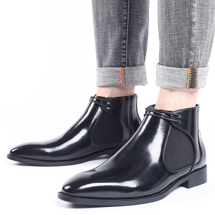 Men's PU patent leather elastic chelsea boots