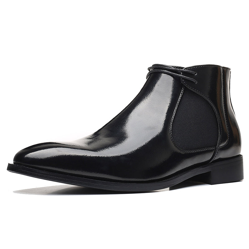 black Men's PU patent leather elastic chelsea boots