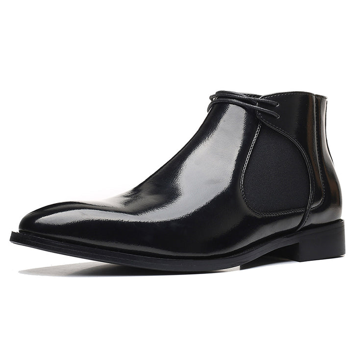black Men's PU patent leather elastic chelsea boots