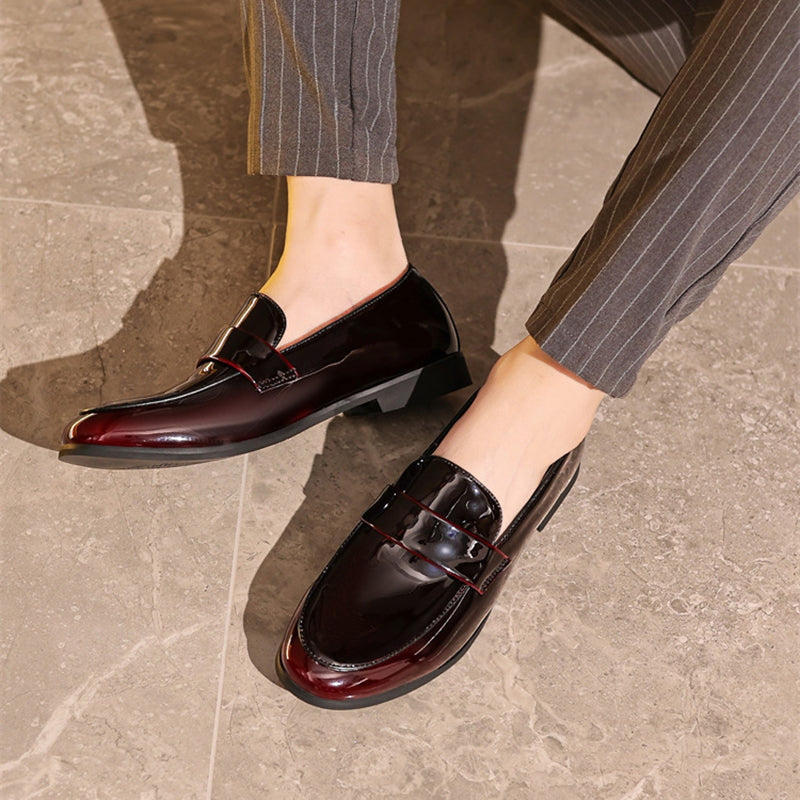 red Men's PU patent leather slip-on loafers