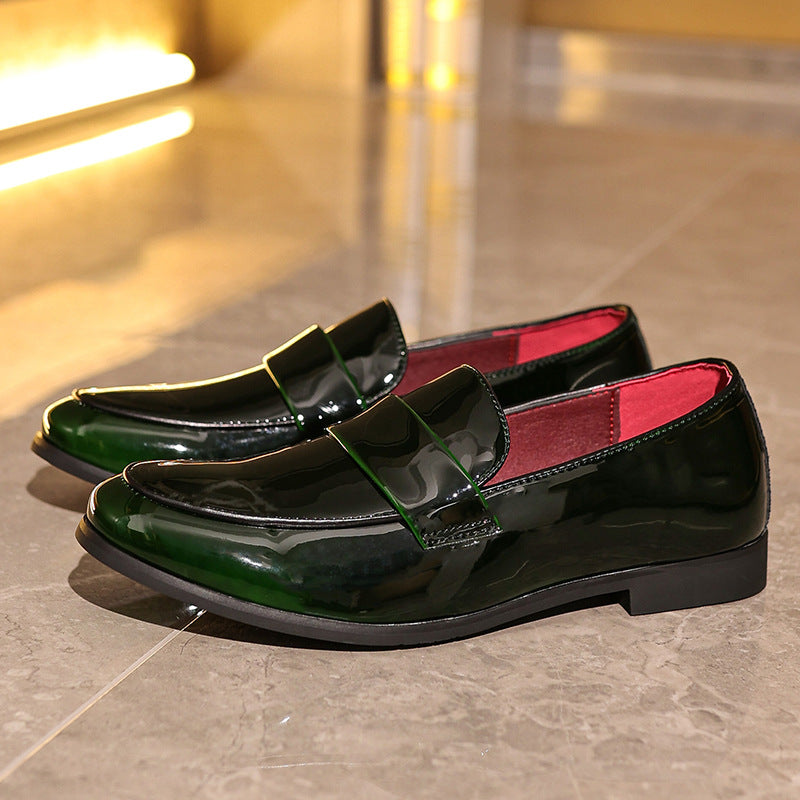 green Men's PU patent leather slip-on loafers