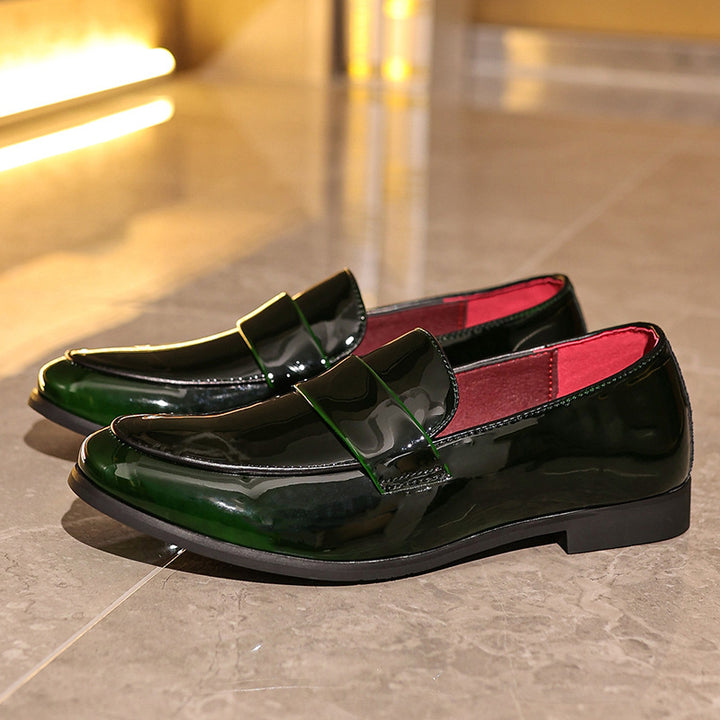 green Men's PU patent leather slip-on loafers
