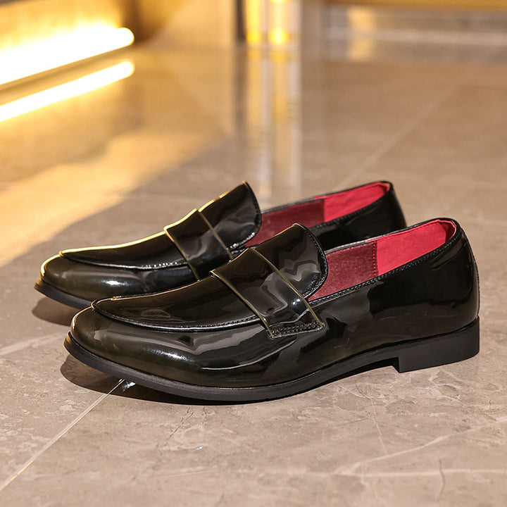 gray Men's PU patent leather slip-on loafers