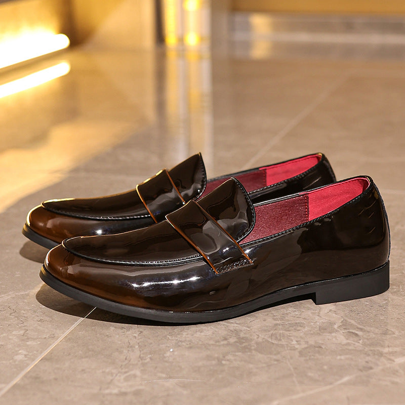 brown Men's PU patent leather slip-on loafers