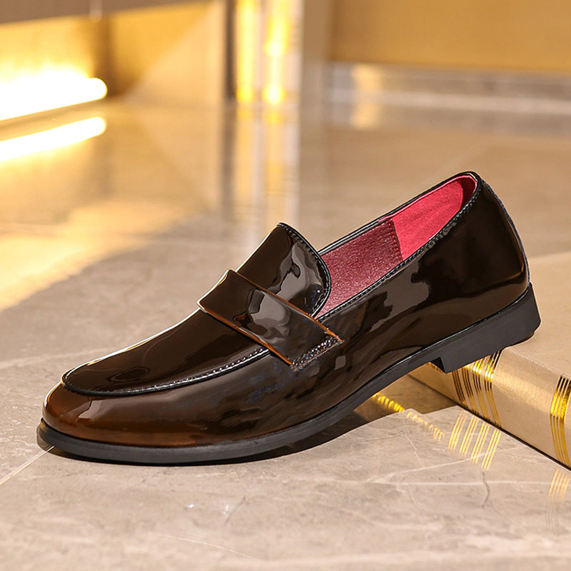 brown Men's PU patent leather slip-on loafers