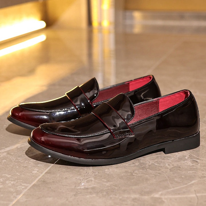 red Men's PU patent leather slip-on loafers