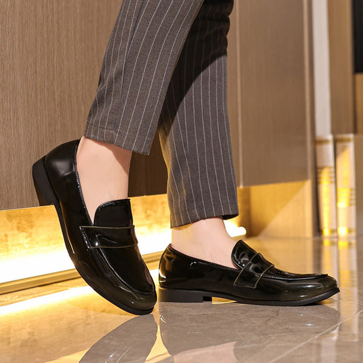 gray Men's PU patent leather slip-on loafers