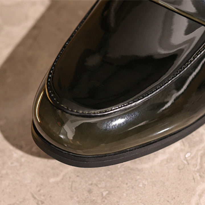 gray Men's PU patent leather slip-on loafers