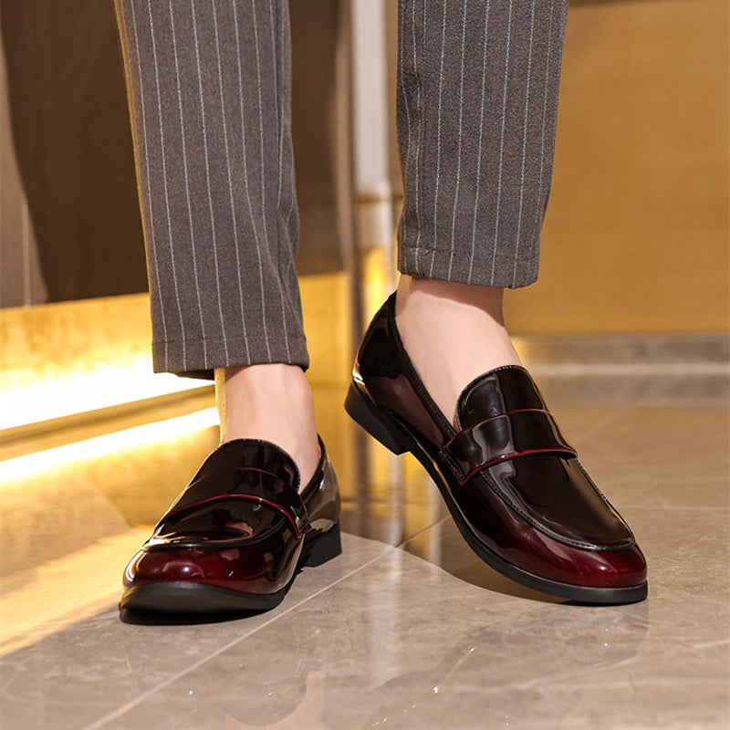 red Men's PU patent leather slip-on loafers