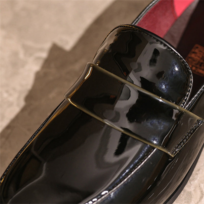 gray Men's PU patent leather slip-on loafers