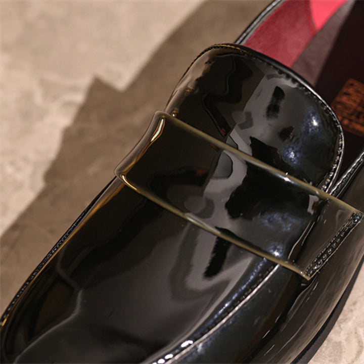 gray Men's PU patent leather slip-on loafers