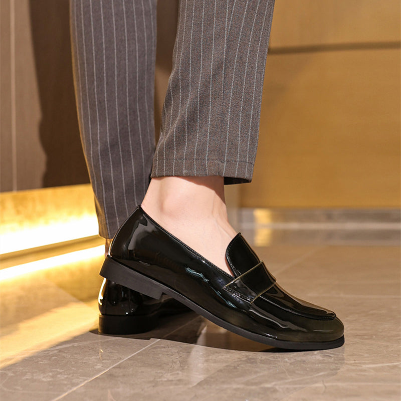 gray Men's PU patent leather slip-on loafers