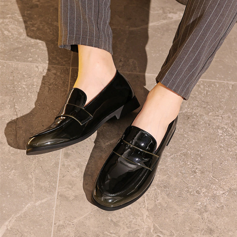 gray Men's PU patent leather slip-on loafers