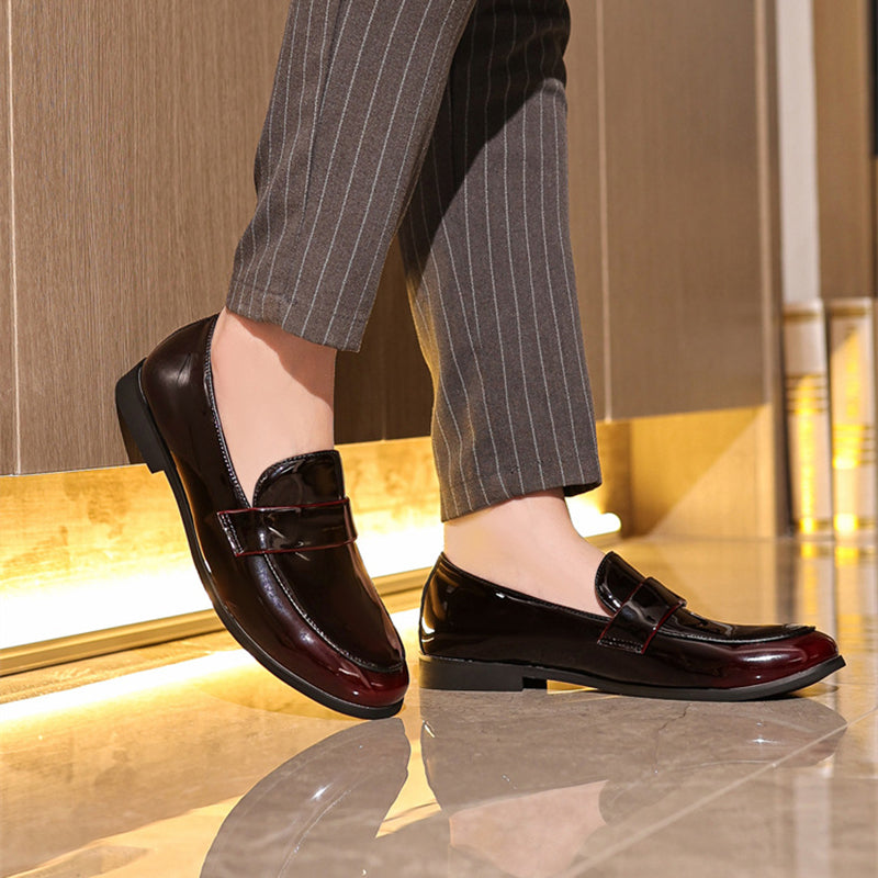 red Men's PU patent leather slip-on loafers