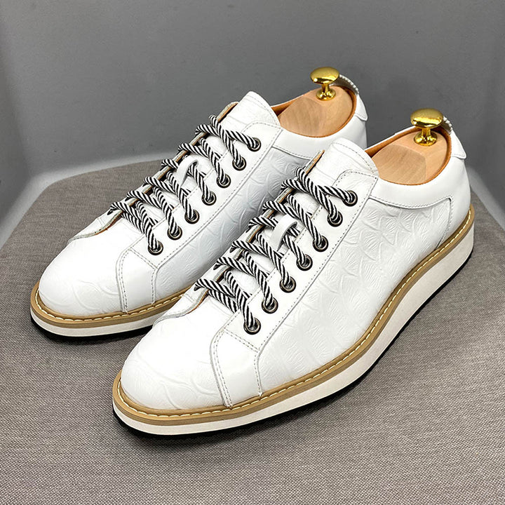 Men's Premium Leather Croc-Embossed Casual Sneakers