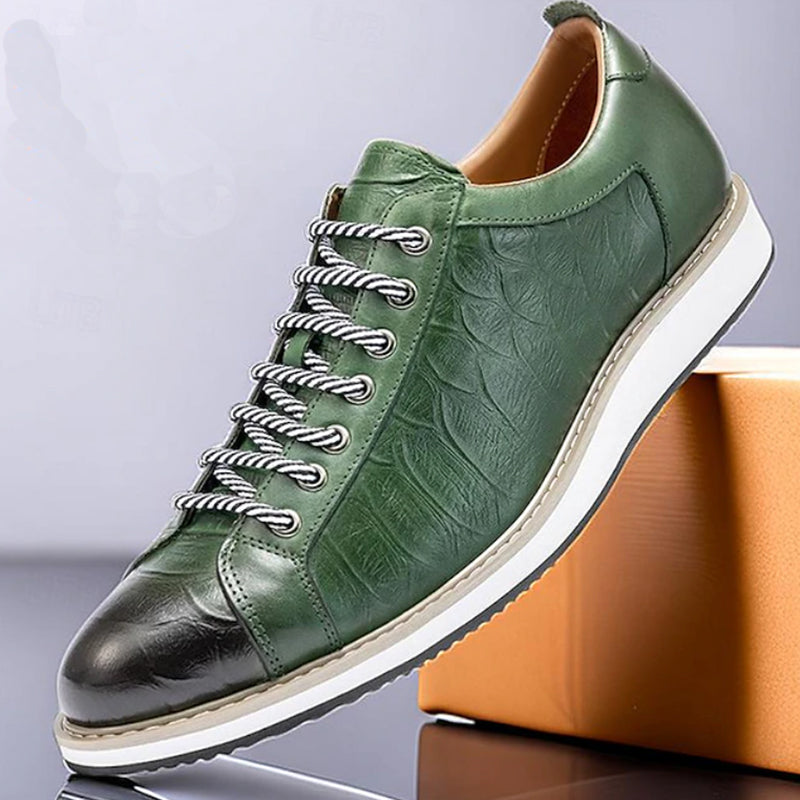 Men's Premium Leather Croc-Embossed Casual Sneakers
