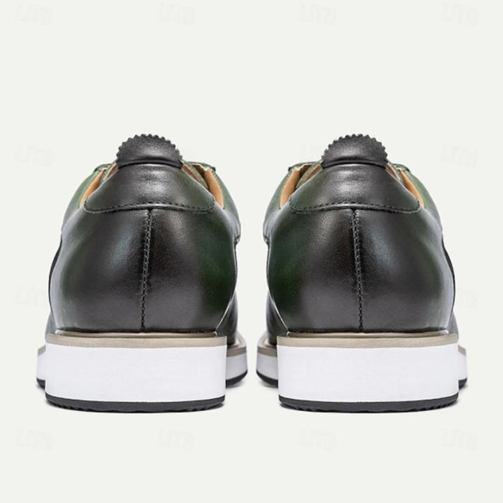 green Men's Premium Leather Croc-Embossed Casual Sneakers