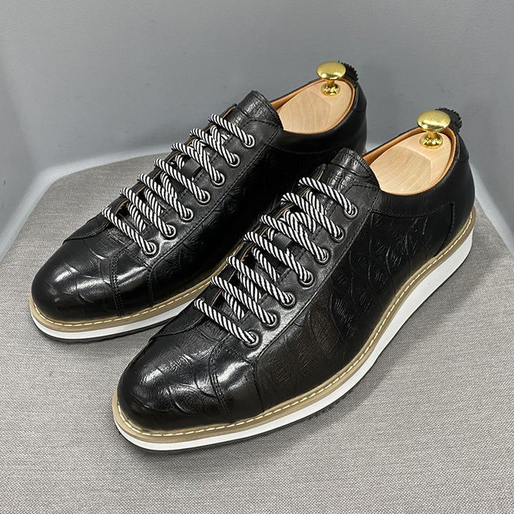 Men's Premium Leather Croc-Embossed Casual Sneakers