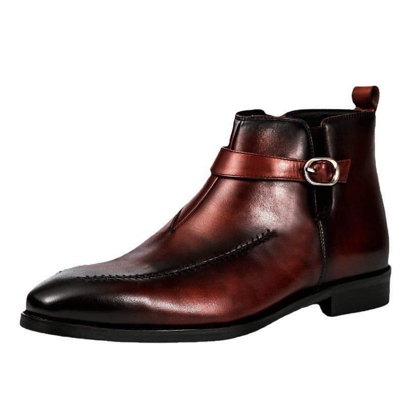 burgundy Men's Vintage Strap Monk Boots