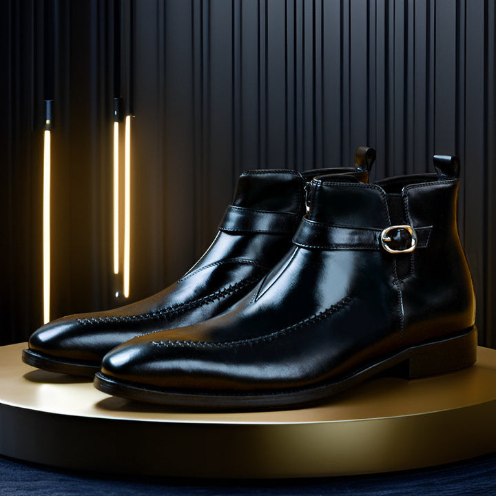 black Men's Vintage Strap Monk Boots