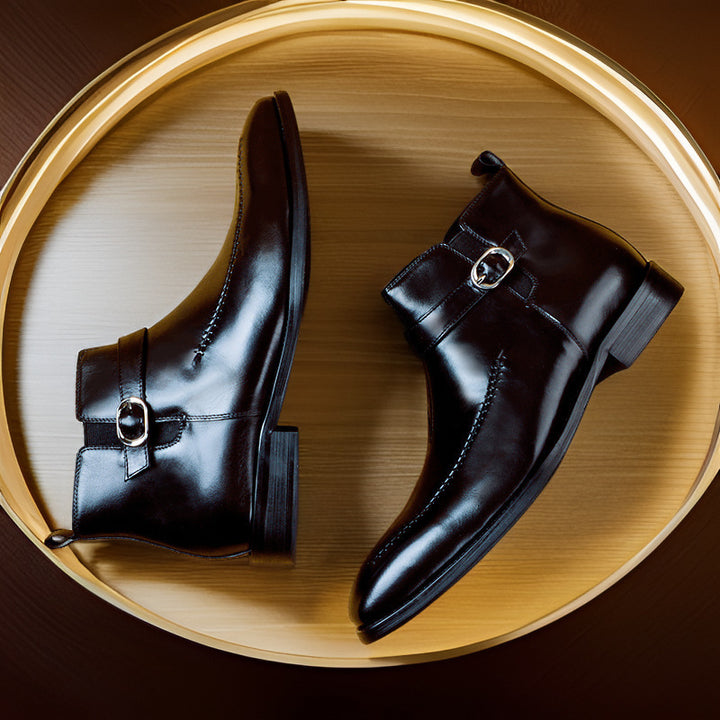 black Men's Vintage Strap Monk Boots