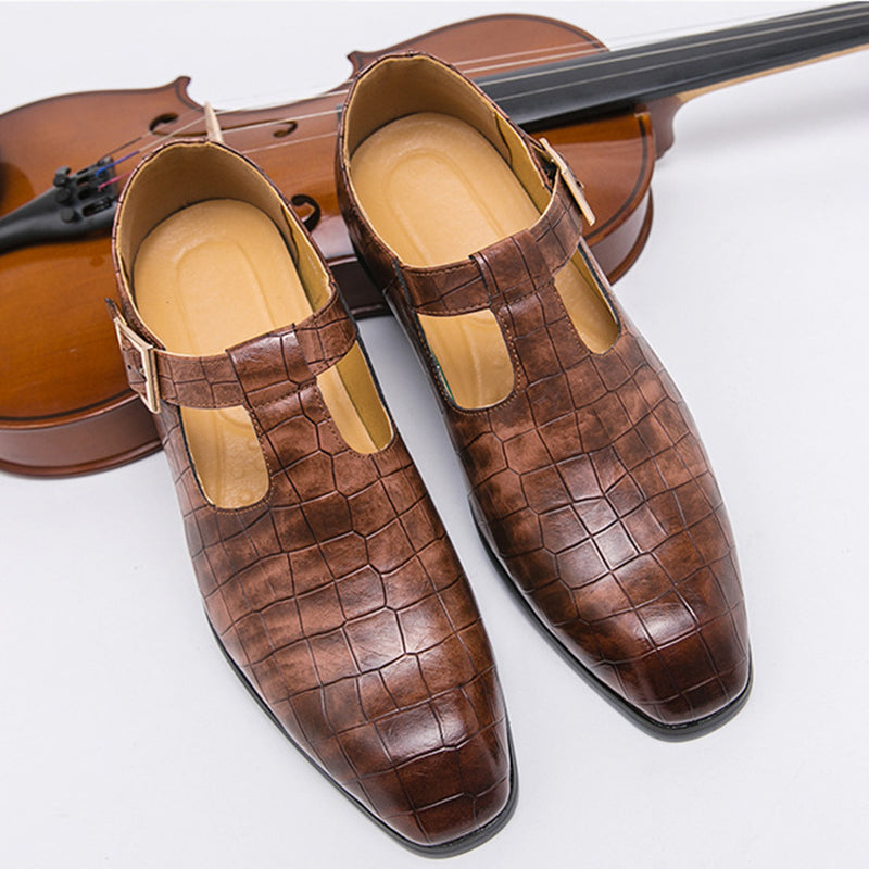 Men's alligator embossed T-strap sandals