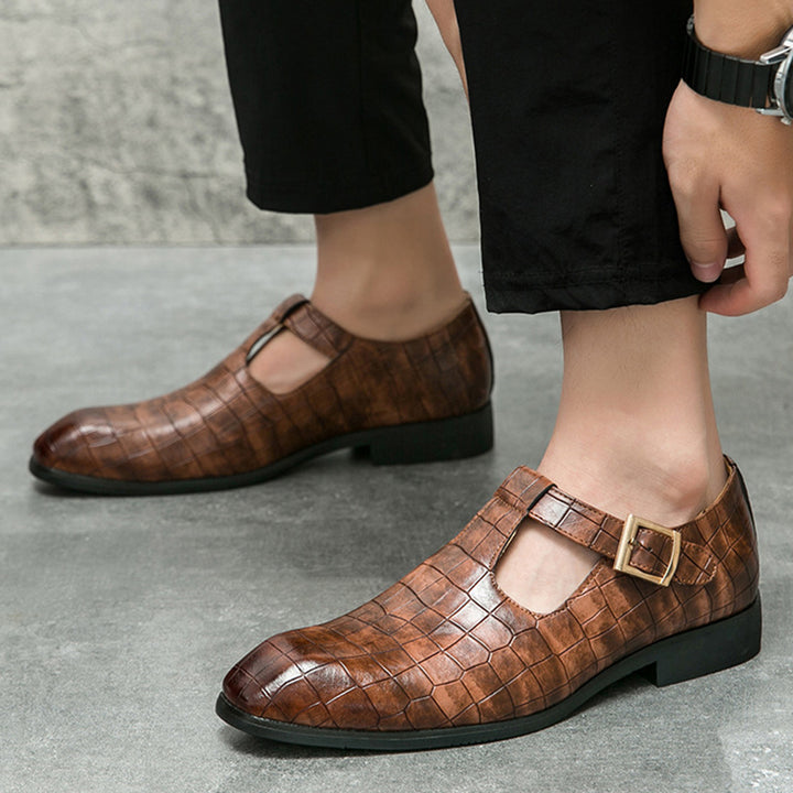 Men's alligator embossed T-strap sandals