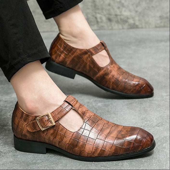 Men's alligator embossed T-strap sandals