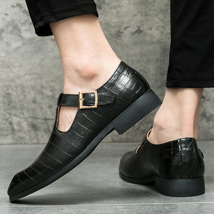 Men's alligator embossed T-strap sandals