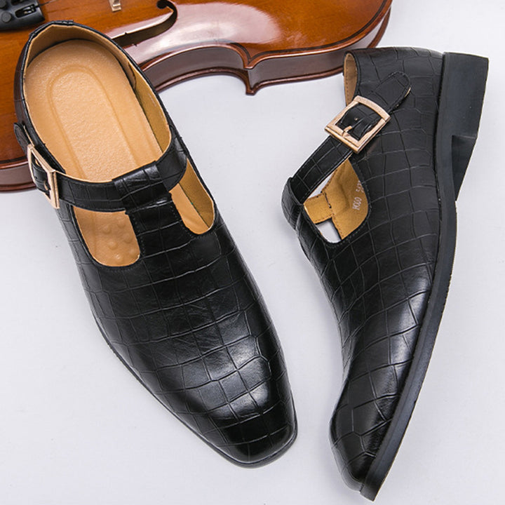 Men's alligator embossed T-strap sandals