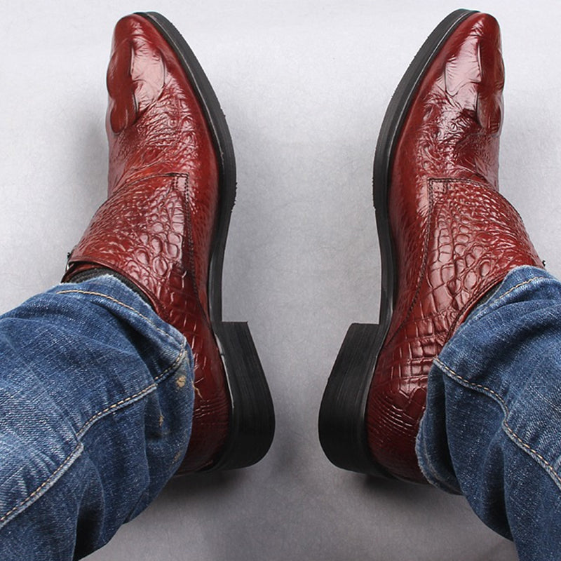 Men's alligator embossed monk shoes