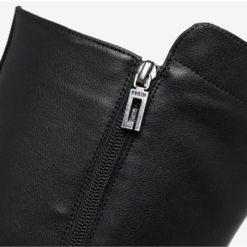 black Men's black leather mid calf motorcycle boots