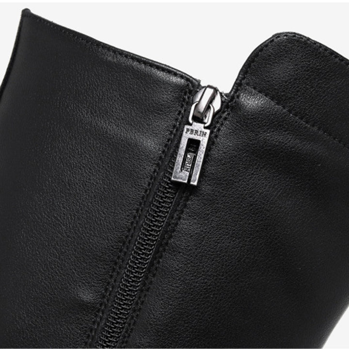 black Men's black leather mid calf motorcycle boots