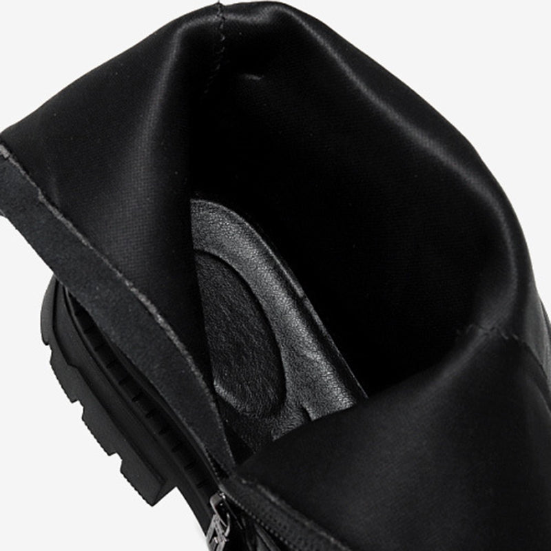 black Men's black leather mid calf motorcycle boots