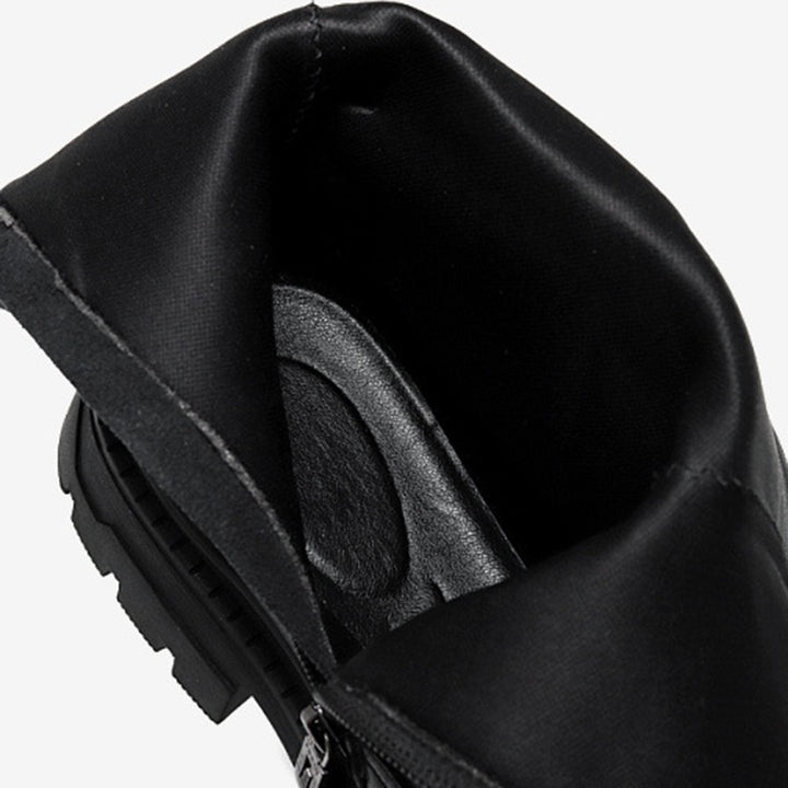 black Men's black leather mid calf motorcycle boots