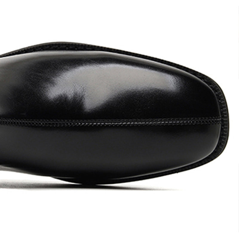 black microfiber Men's black polished zippered ankle boots