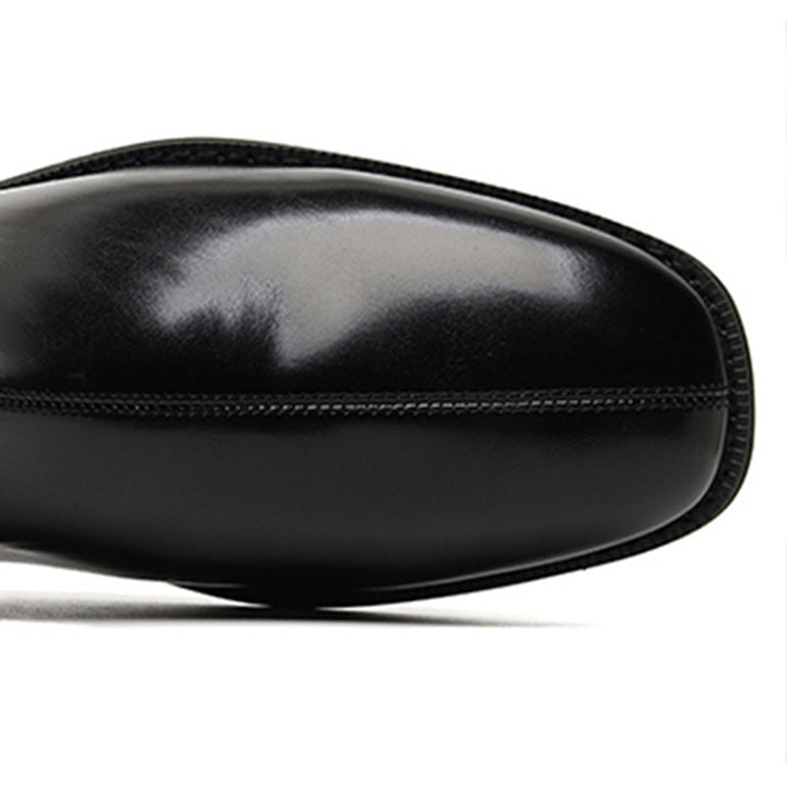 black microfiber Men's black polished zippered ankle boots