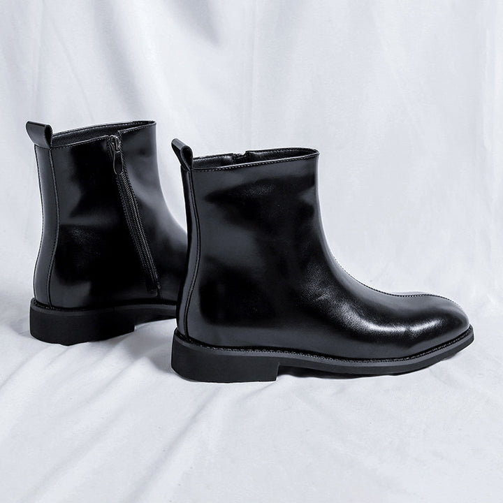 black microfiber Men's black polished zippered ankle boots